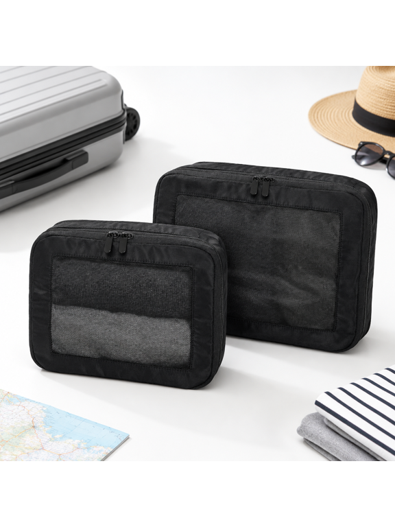 Black 2-Pack Nylon Twill Travel Packing Cubes with Breathable Mesh Tops