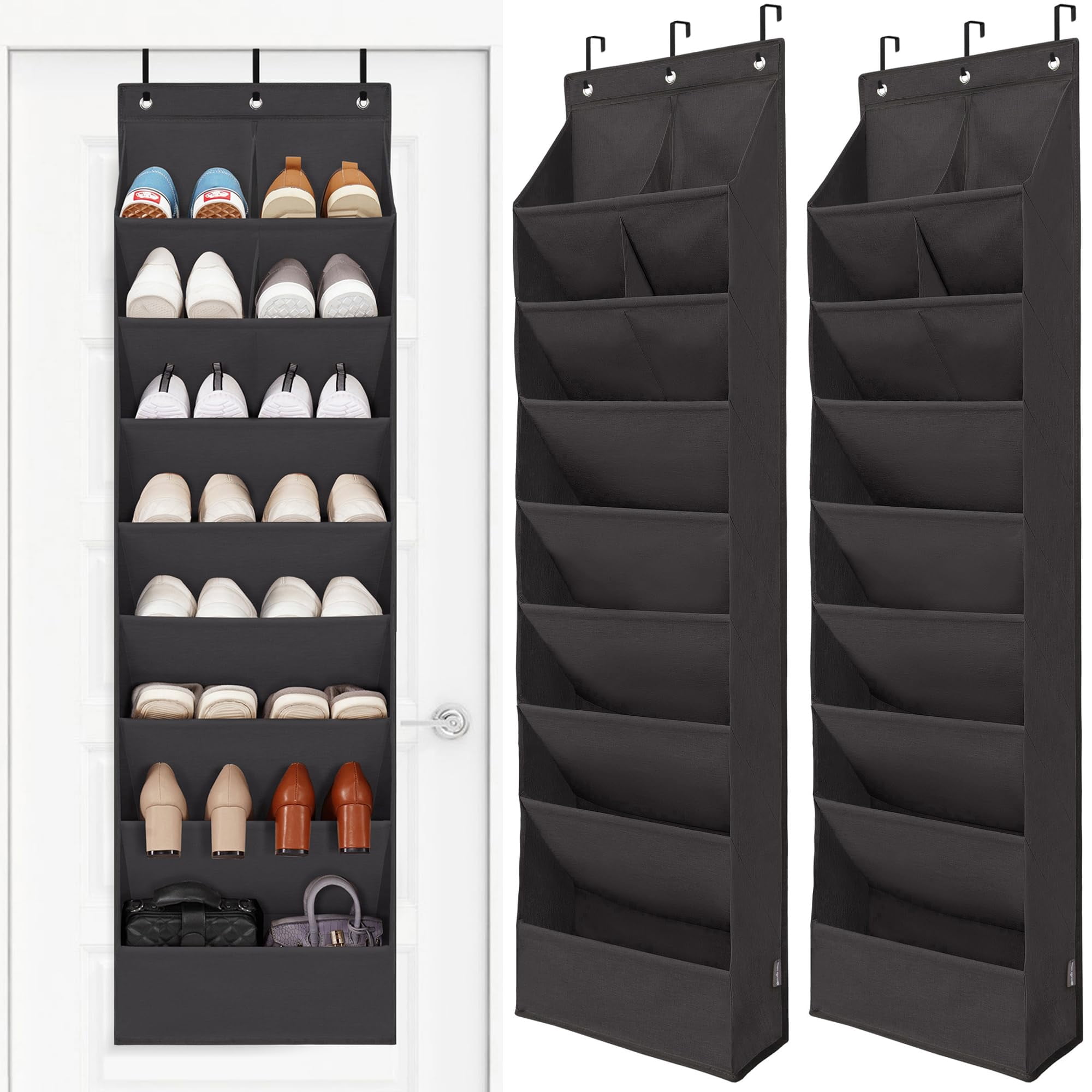 Black 2 Pack Over The Door Shoe Organizer, Large Deep Pocket Heavy Duty ...