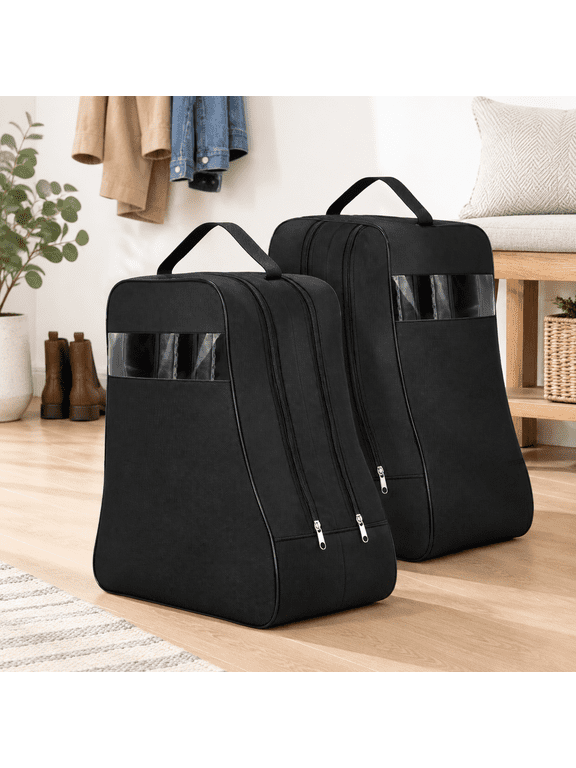 Black 2-Pack Portable Oxford Cloth Boot Storage Bags For Tall Cowboy Riding Shoes