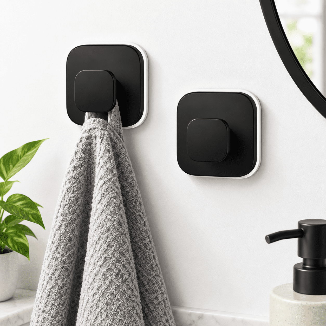 Black 2 Pack Suction Cup Hardware Hooks For Towels Robes Wreaths And ...