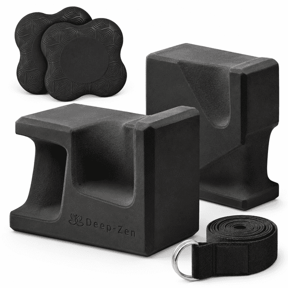 Black 2 Pack Yoga Blocks with Strap and Gel Pads, EVA Foam Exercise Support for Stretching and Balance