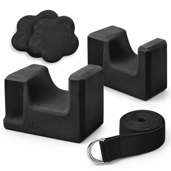 Black 2 Pack Yoga Blocks with Strap and Gel Pads, Eva Foam Exercise Support for Stretching and Pilates