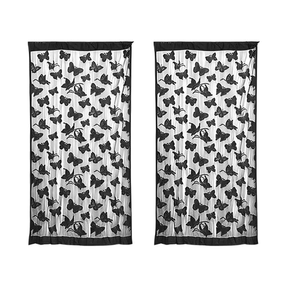 Black 2-Panel Butterfly Thread Curtain Partition Door Decorative Background Drape 39.4X78.7 Inch Black