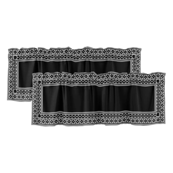 Black 2 Panels Kitchen Valance, Boho Diamond Pattern Border Rustic Southwestern Curtains Valances for Small Windows Rod Pocket Window Treatments for Living Room Bedroom 42" W x 12" L