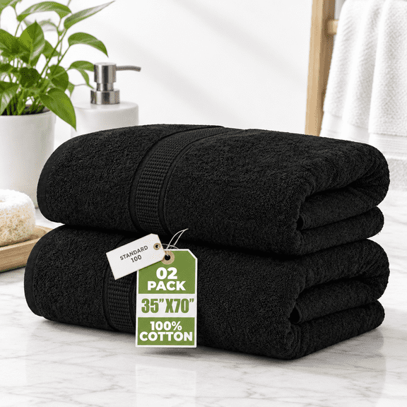 Black 2 Piece Bath Sheet 600 GSM 35x70 Inch Ring Spun Cotton Towel Set