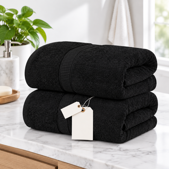 Black 2 Piece Bath Sheet 600 GSM 35x70 Inch Ring Spun Cotton Towel Set