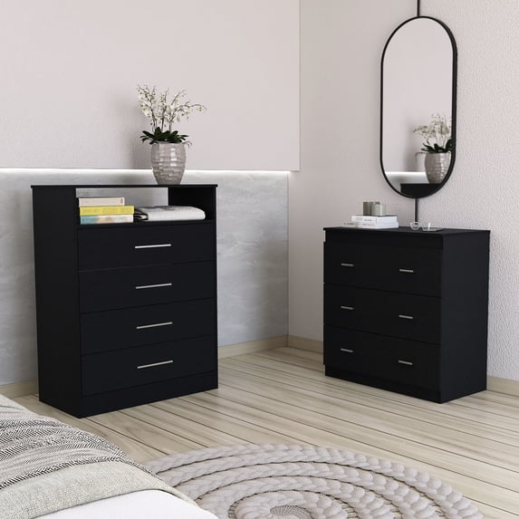 Black 2 Piece Bedroom Dresser Set with Clear Guides for Assembly