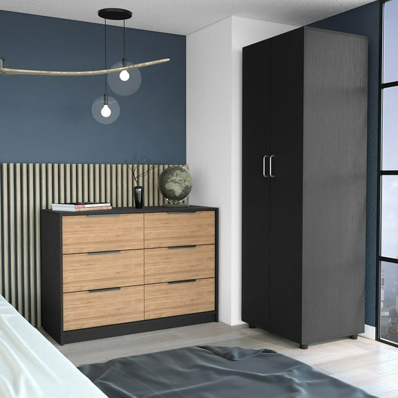 Black 2 Piece Bedroom Furniture Set - Pre - drilled Holes to Simplify Assembly - Bedroom Furnishing - Quality Wood Material