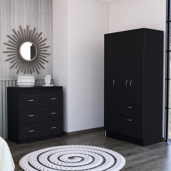 Black 2 Piece Bedroom Suite - Assembly Made Simple by Interlocking - Full Bed Setup - Long - term Use Satisfaction