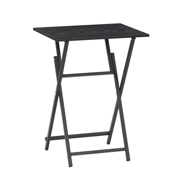Black 2-Piece Folding TV Tray Table No Assembly Required Portable Sofa Side Table, Industrial Snack Table for Small Spaces, Space-Saving Easy to Fold Wood Rustic