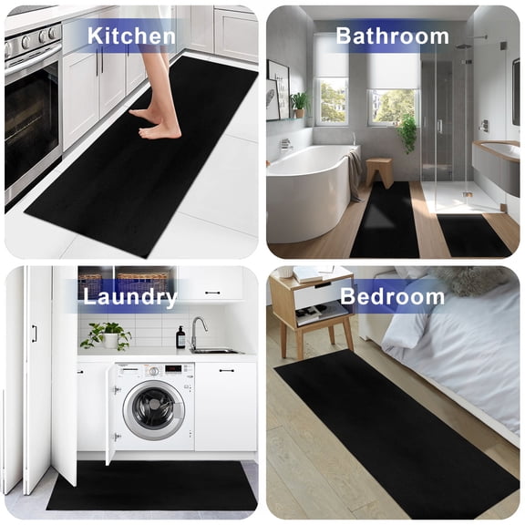 Black 2 Pieces Non-Slip Kitchen Mat Set Pure Black Soft Door Mat with Rubber Backing,Dirtproof Rugs for Entrance Doorway 19.7x31.5in+19.7x63in