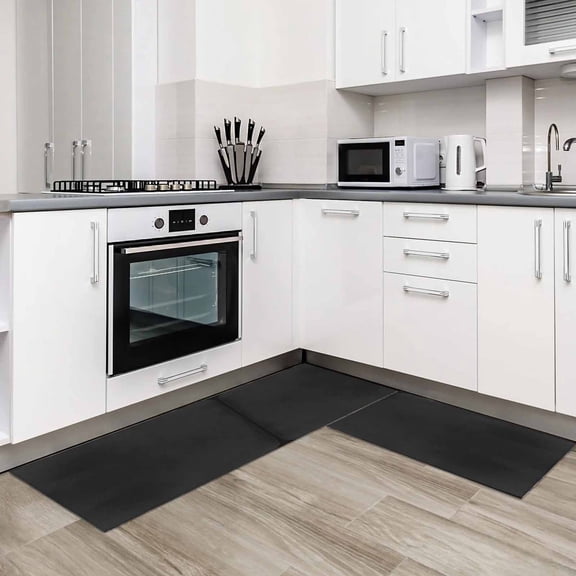 Black 2 Pieces Non-Slip Kitchen Mat Set Pure Color Soft Door Mat with Rubber Backing,Dirtproof Rugs for Entrance Doorway 19.7x31.5in+19.7x63in