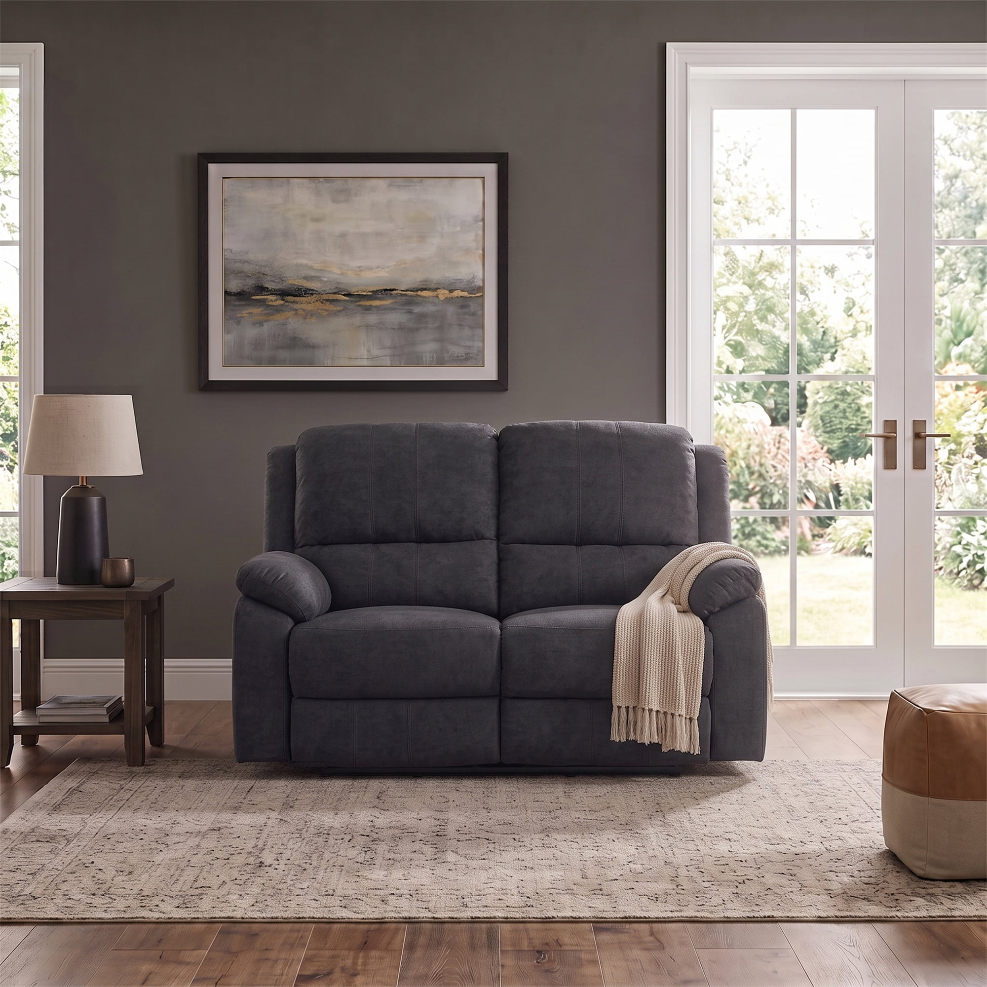 Black 2-Seat Reclining Loveseat - Modern Microfiber Couch