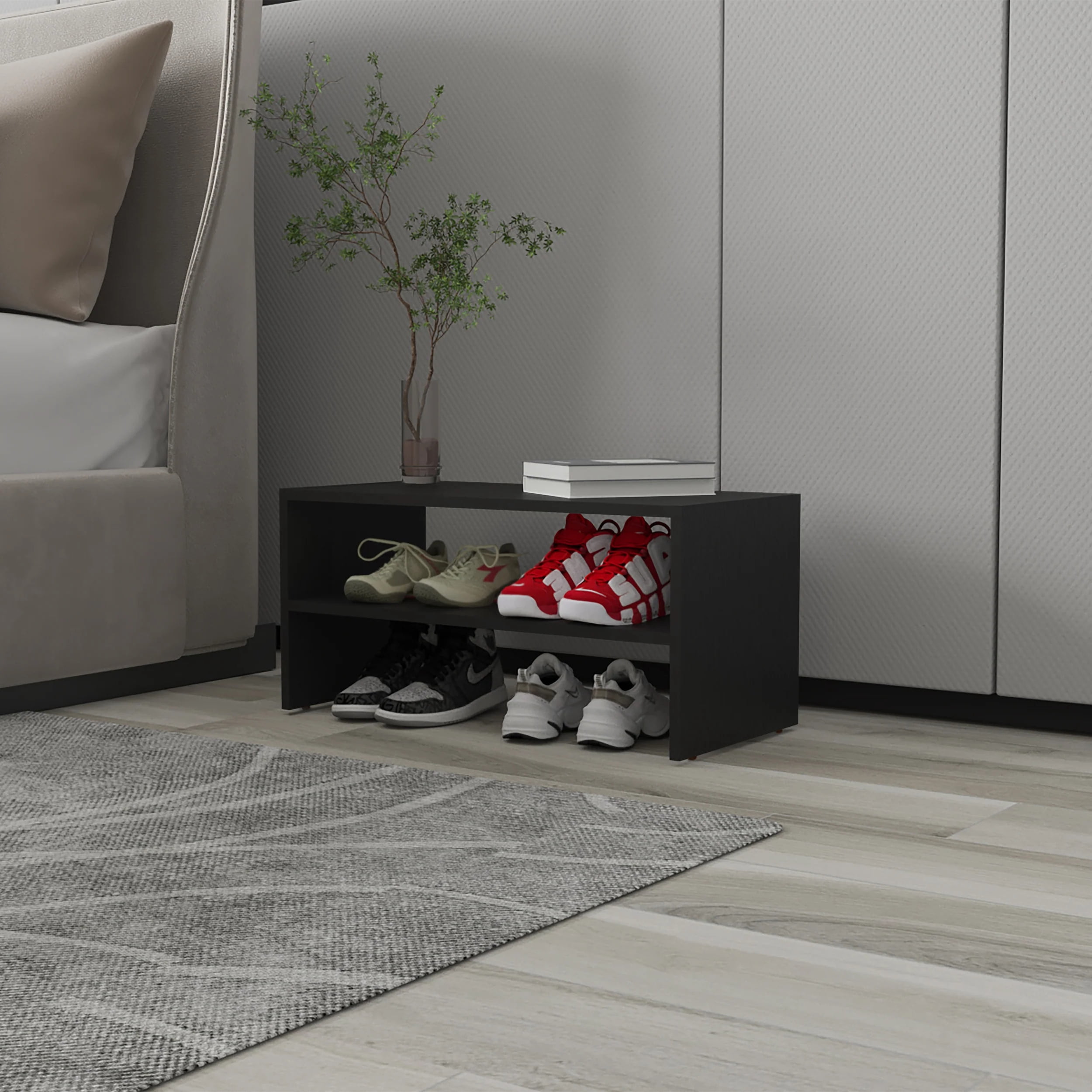 Storage Solutions for Bedroom, Black 2-Shelf Shoe Rack, Black Bedroom ...