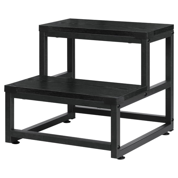 Black 2-Step Stool for Adults & Kids Heavy-Duty Sturdy Steel Frame with Wooden Steps, Non-Slip Foot Stool for High Bed, Kitchen, RV
