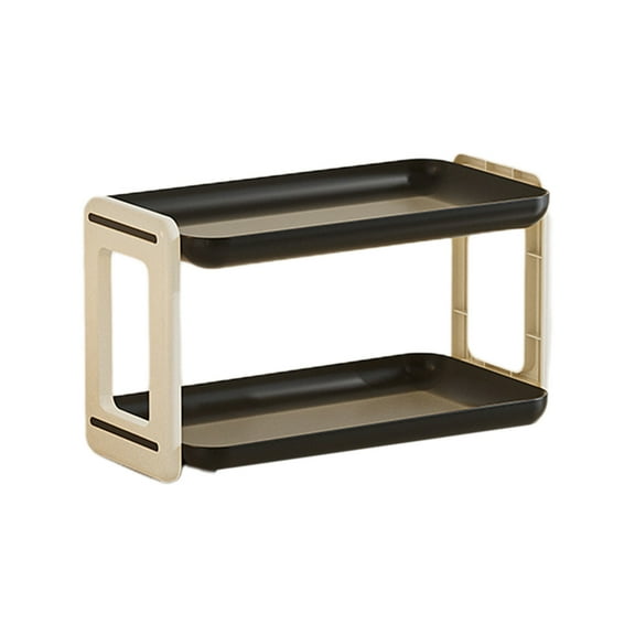 Black 2-Tier Desktop Organizer Stackable Kitchen Spice Rack Bathroom Countertop Storage Shelf With Drain Holes For Office Living Room Dresser 13.6X7.3X2.95In 1.1Lb