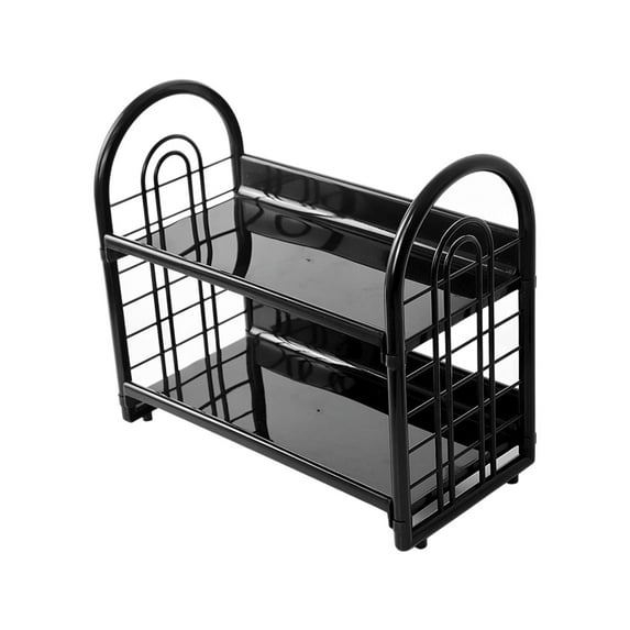 Black 2-Tier Desktop Storage Rack Multi-Purpose Organizer for Kitchen Spice Storage Bathroom Toiletry Organization and Office Stationery Display Efficient Space Management Solution