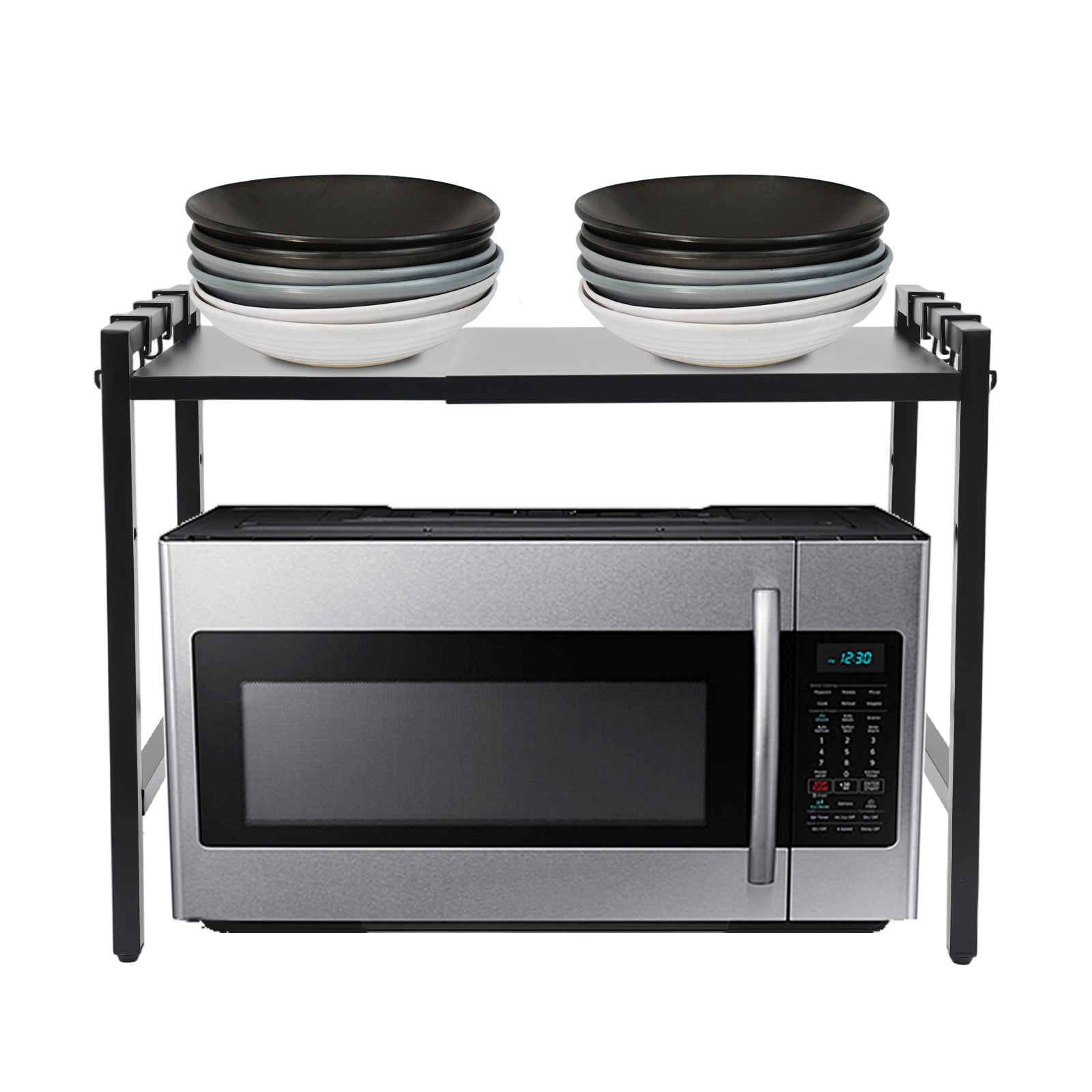 Microwave Countertop Rack Black 2 Tier Extendable Microwave Oven Rack,Adjustable Kitchen ...