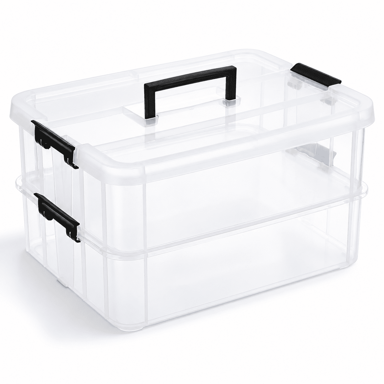 Storage Rack Containers Black Black 2-Tier Plastic Stackable Storage Container Box with Handle and ...