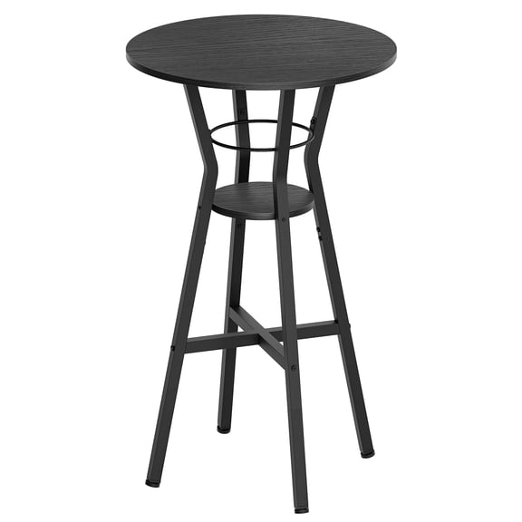 Black 2-Tier Round Bar Table, High Top Pub Table with Shelf, Indoor Use for Kitchen, Living Room, or Meeting Space