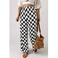 thumbnail image 1 of Black 2-Tone Checked Print High Waist Wide Leg Pants, 1 of 6