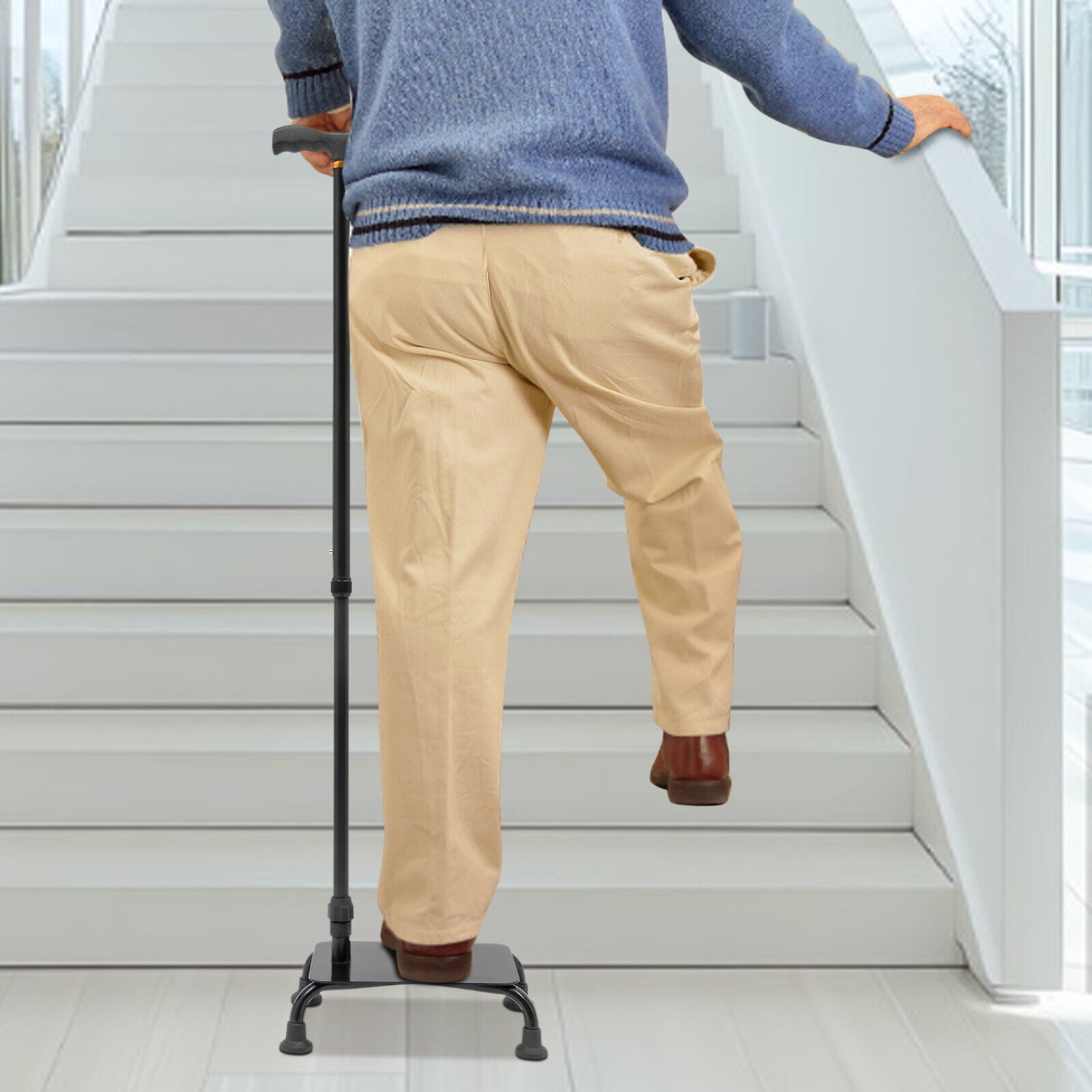 Black 2-in-1 Function Stair Climbing Assist Cane, Adjustable Walking Stick, Stair Lift Aid for Seniors