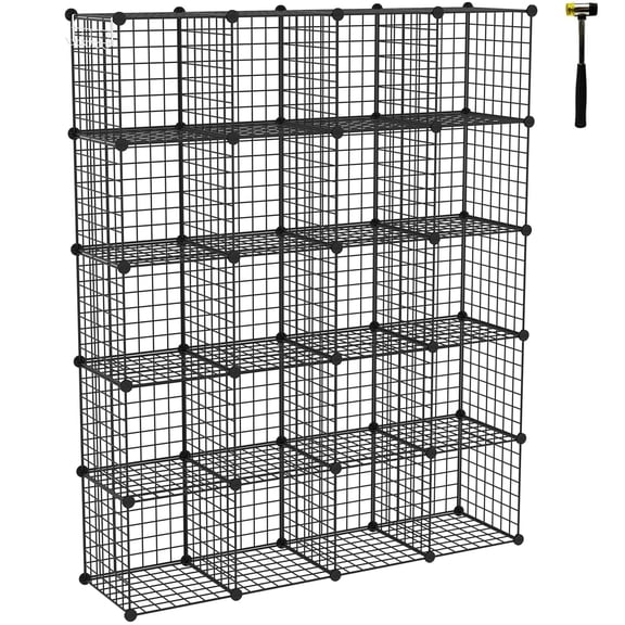 Black 20 Cubes Wire Cube Storage Organizer Modular Bookshelf Closet Cabinet