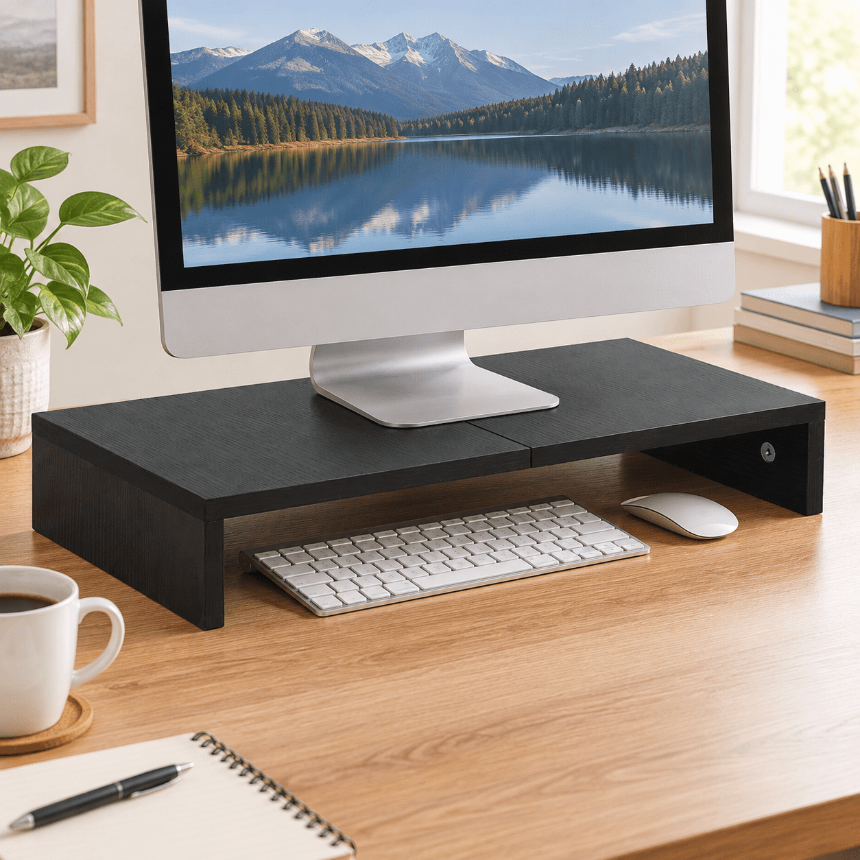 Screen Risers For Narrow Desk Black 20 Inch Monitor Stand Riser For Desk Home Office Gaming Storage ...