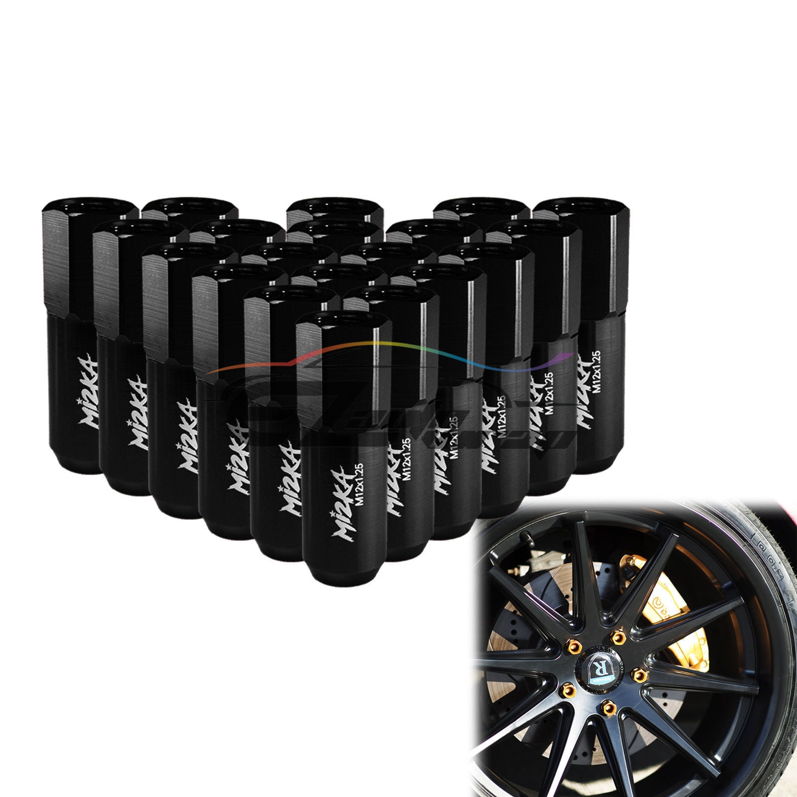 Black 20 PCS M12X1.25 Lug Nuts Extended Tuner Aluminum Wheels Rims Cap WN02 Mi2KA