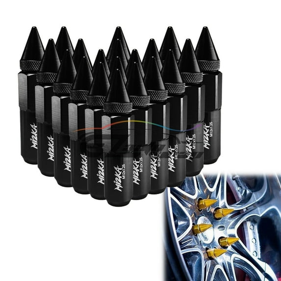 Black 20 PCS M12X1.25 Lug Nuts Spiked Extended Tuner Aluminum Wheels Rims Cap Mi2KA