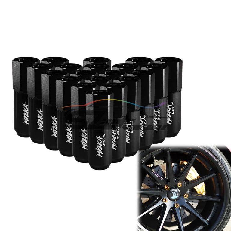 20-Piece Black Spiked Lug Nuts M12x1.5mm - Extended Tuner Style For Aluminum Wheels With Caps