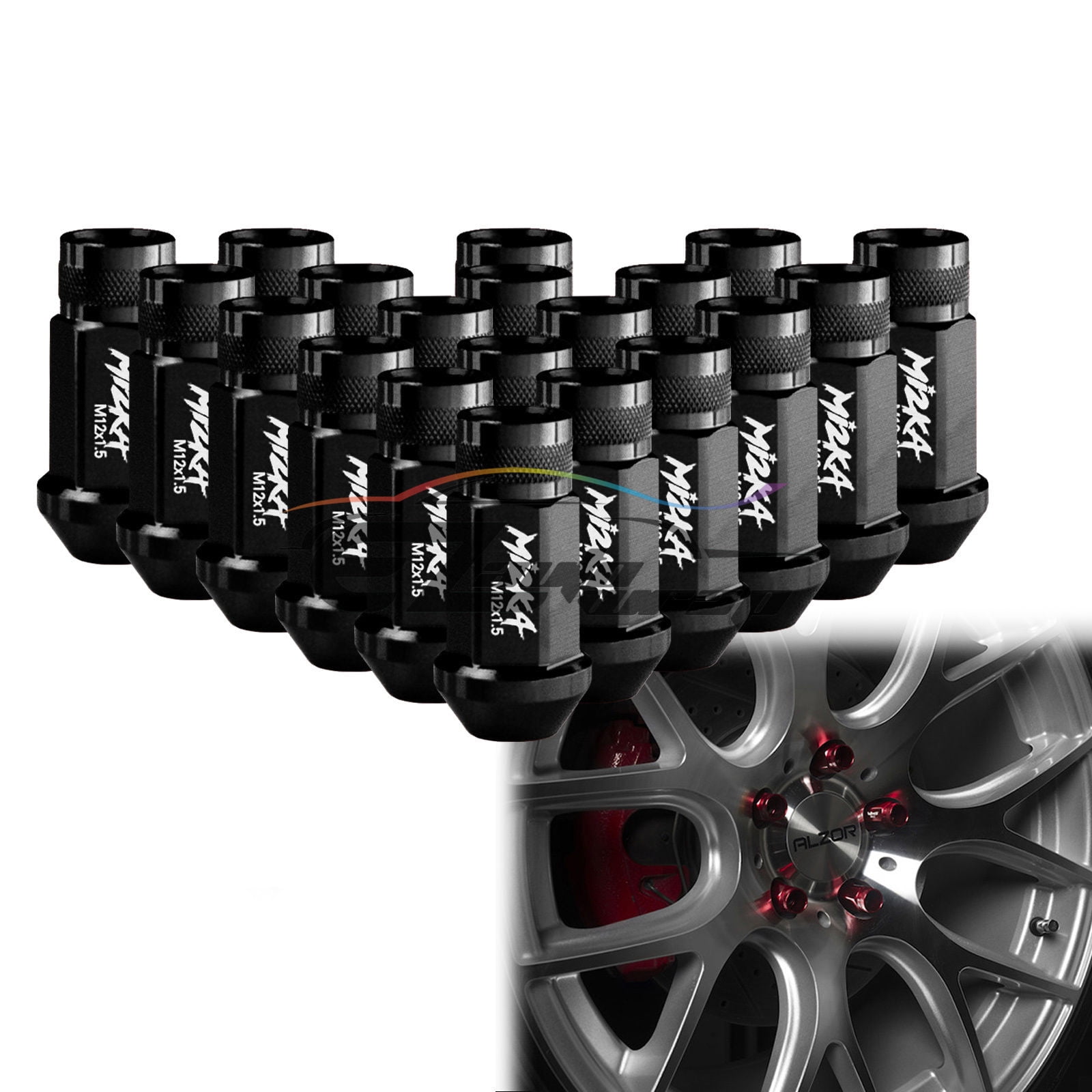 Black 20 PCS M12X1.5mm Screw Lug Nuts Short Tuner Aluminum Wheels Rims Cap WN01 Mi2KA