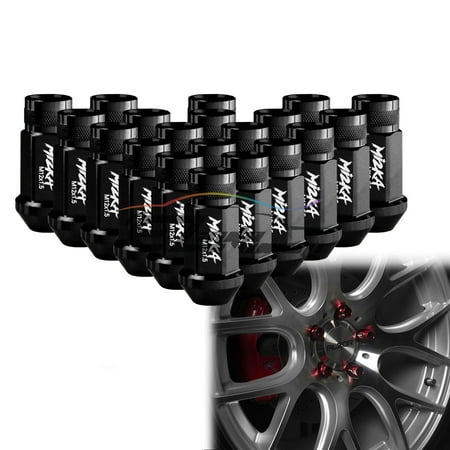 Black 20 PCS M12X1.5mm Screw Lug Nuts Short Tuner Aluminum Wheels Rims Cap WN01 Mi2KA