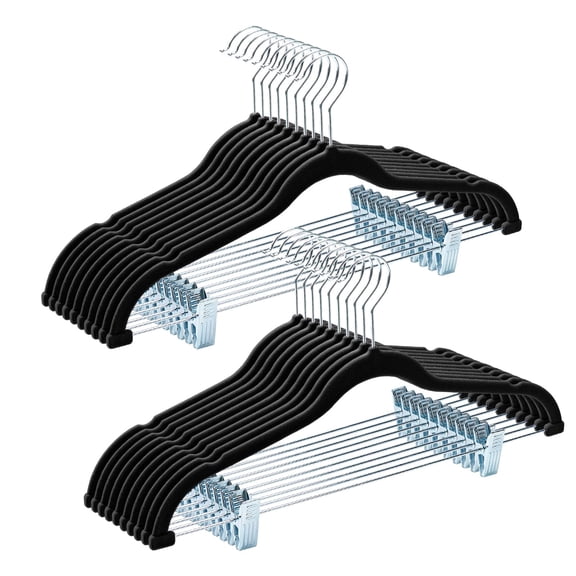 Black 20 Pack Adjustable Clip Clothes Hangers, Suit and Outfit Organizer