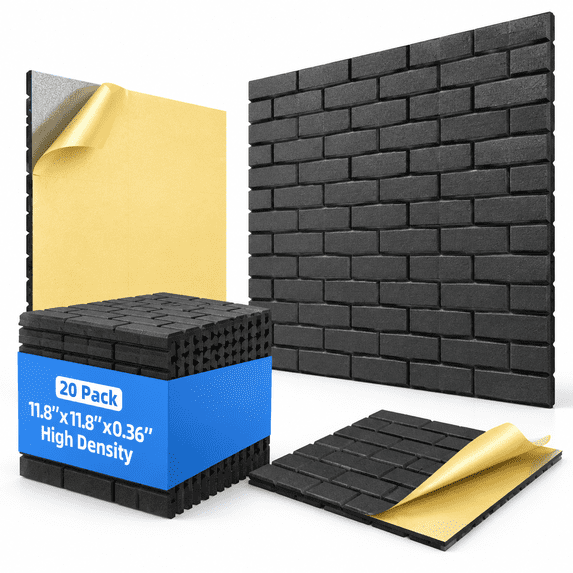 Black 20 Pack Brick Acoustic Panels High Density Sound Proof Foam for ...