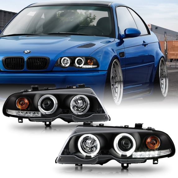Black 2000-2003 BMW E46 3-Series Coupe Halo Projector LED Headlights Lamps Set