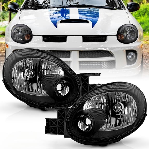 Black 2003 2004 2005 Dodge Neon Headlights Headlamp Replacement Left+Right 03-05