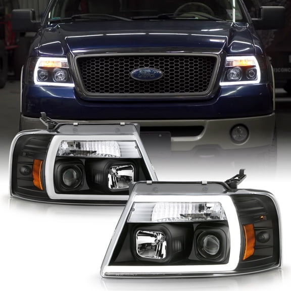 Black 2004-2008 Ford F150 F-150 LED Light Tube Projector Headlights Headlamps
