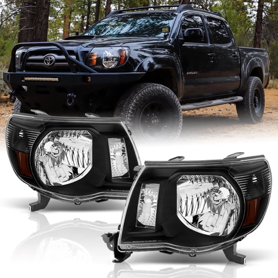 For 2005-2011 Toyota Tacoma Black Headlights Headlamps Light 05-11 Left+Right
