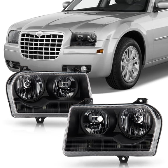Black 2005-2010 Chrysler 300 Headlights Headlamps Left+Right Replacement 05-10