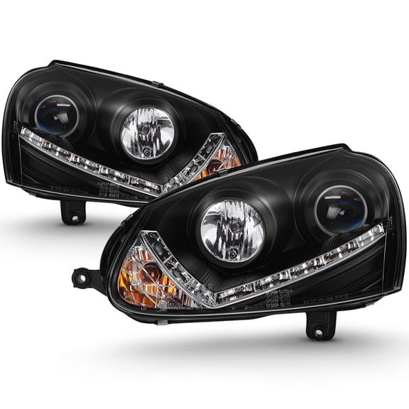 Black 2006-2009 VW GTI Jetta Rabbit DRL LED Strip Projector Headlights 06-09