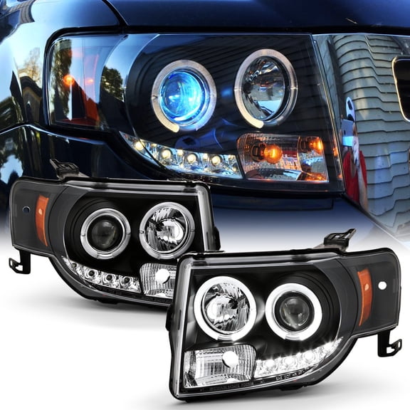 Black 2008-2012 Ford Escape LED Halo Projector Headlights Headlamps Left+Right