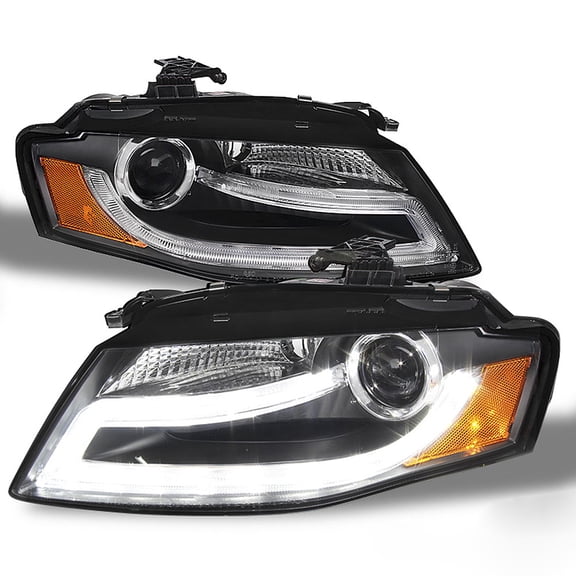Black 2009-2012 Audi A4 B8 DRL LED Light Bar Projector Headlights Left+Right set