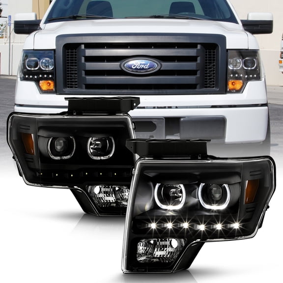 Black 2009-2014 Ford F150 SMD LED Halo Projector Headlights Headlamps Left+Right