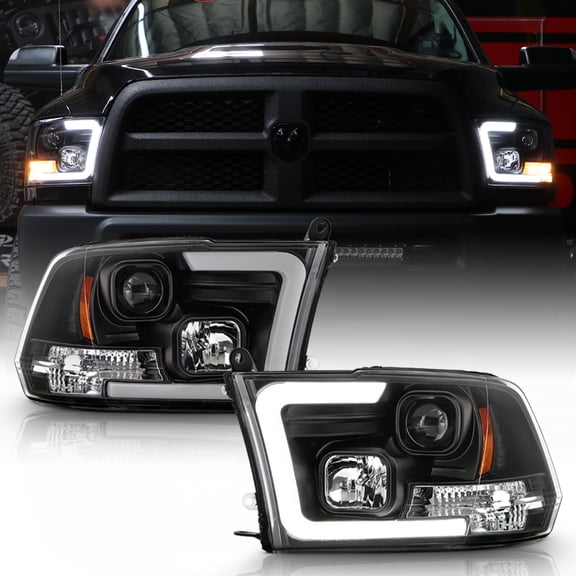 Black 2009-2018 Dodge Ram 1500 2500 3500 LED Tube Projector Headlights Headlamps