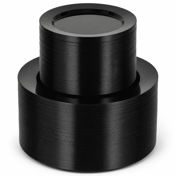 Black 200PCS Plastic Disposable Party Plates, 100 Dinner 10.25 Inch & 100 Dessert 7.5 Inch