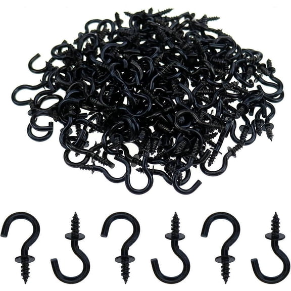 Black 200pcs 20.6x12.2mm Mini Ceiling Screw Hooks, Screw-in Hooks For Hanging Plants, Cups, Decorations