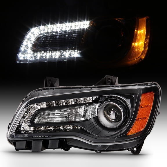 Black 2011-2014 Chrysler 300 Halogen LED DRL Headlight Driver Side 11 12 13 14