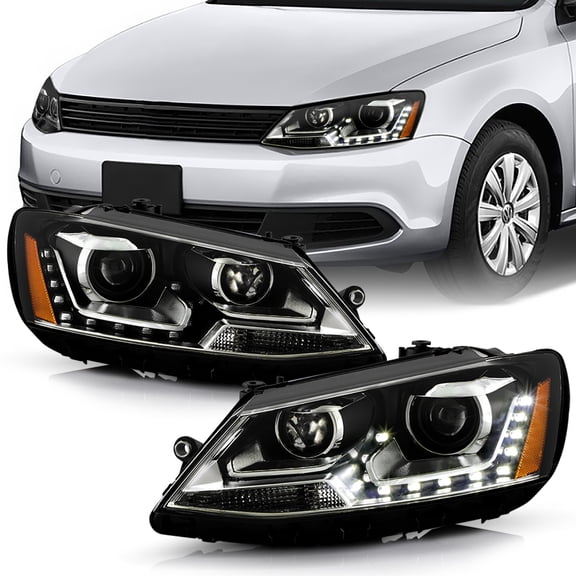 Halogen Model 2011-2018 VW Jetta Sedan LED U-Shape DRL Projector Blk Headlights