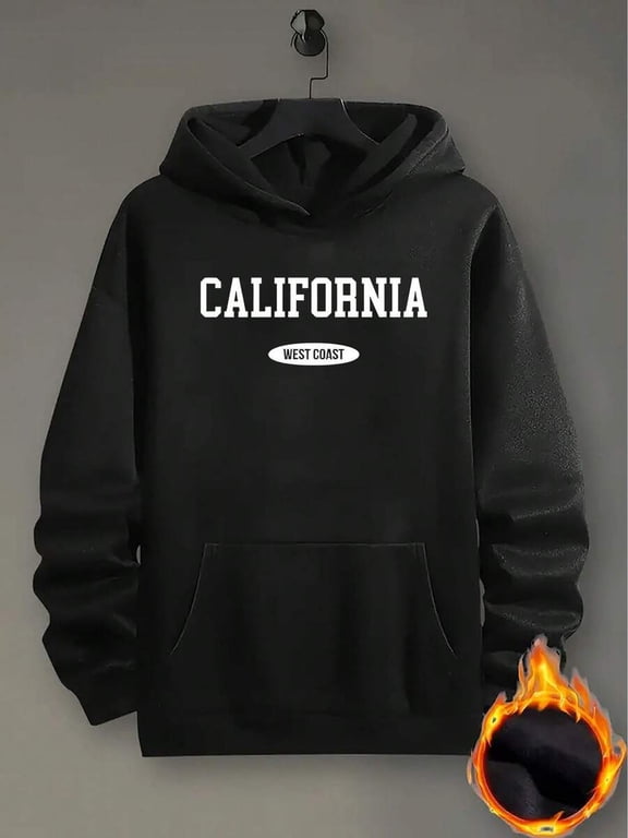 Black 2025 Mens California West Coast Print Pullover Hoodie, Long Sleeve